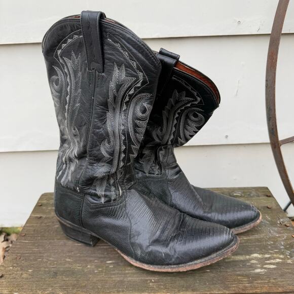 Dan Post Men\'s Raliegh Western Boots Black Teju Lizard Leather DP2350R 10 1/2 D main image 8